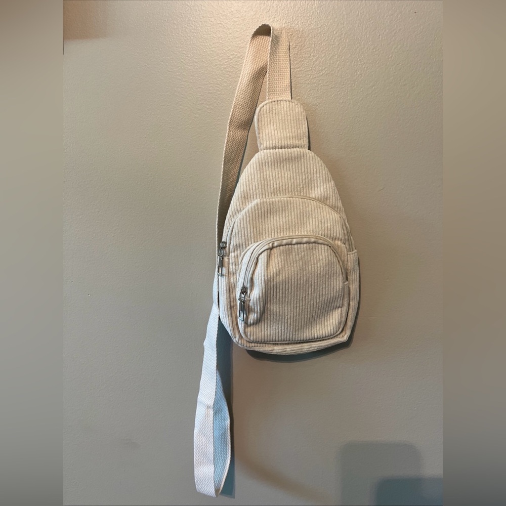 White Corduroy Mini Crossbody Backpack Adjustable Strap Fashion Sling Bag